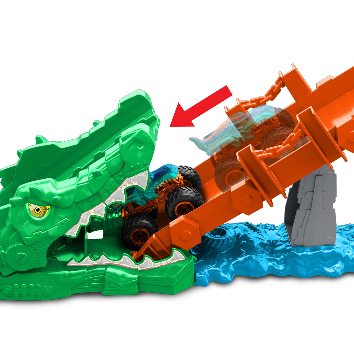 Coffret de Jeu Défi Attaque du Crocodile Monster Trucks Hot Wheels et Véhicule Mega-Wrex à L’Échelle 1:64