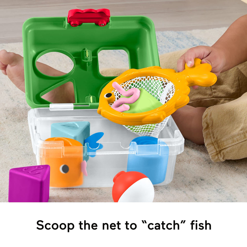 Fisher-Price Friendship Forest Sort & Store Tackle Box Baby Toy With 6 Shape Blocks & Fishing Net