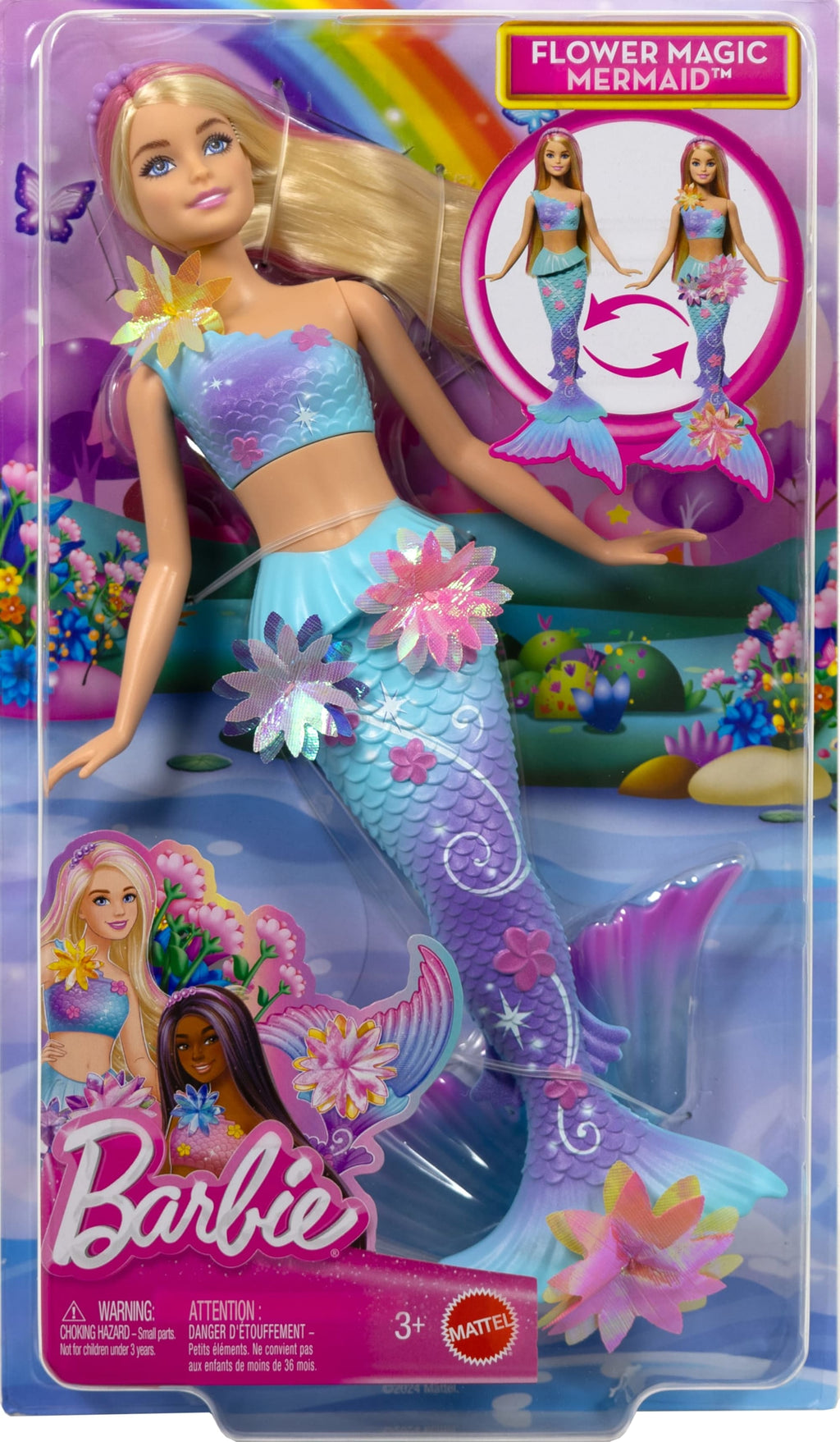 Barbie Flower Magic Mermaid Toy Doll With Surprise Blooming Flowers Feature & Pearl Headband Accessory