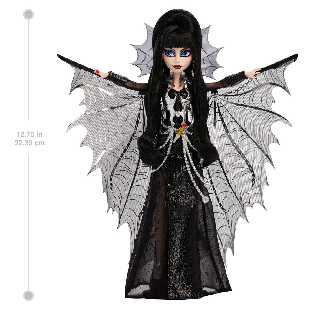 Monster High Elvira Collector Doll in Black Faux Leather Dress With Silvery Cape And Accessories
