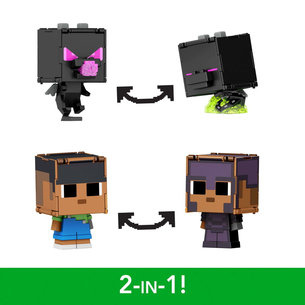 Minecraft Flippin’ Figs 2 Pack Action Figures, 2-in-1 Fidget Play, 3.75-inch Sunny & Ender Dragon