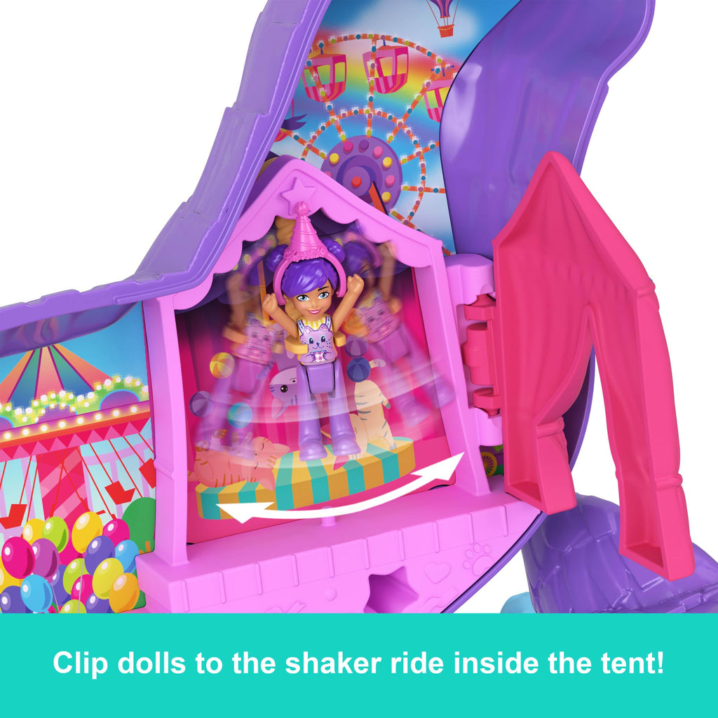 Polly Pocket Celebration Kitty Playset With 2 Micro Dolls, 23 Surprise Accessories including Pets, Birthday Party With Ferris Wheel Ride