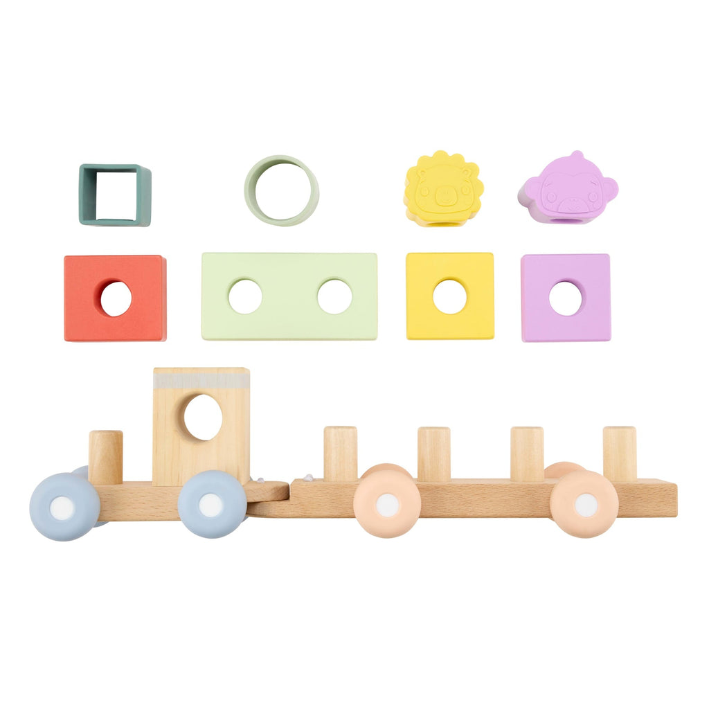 Fisher-Price-Train à Empiler en Bois et Silicone-Jouet D’Activités de 9 Pièces