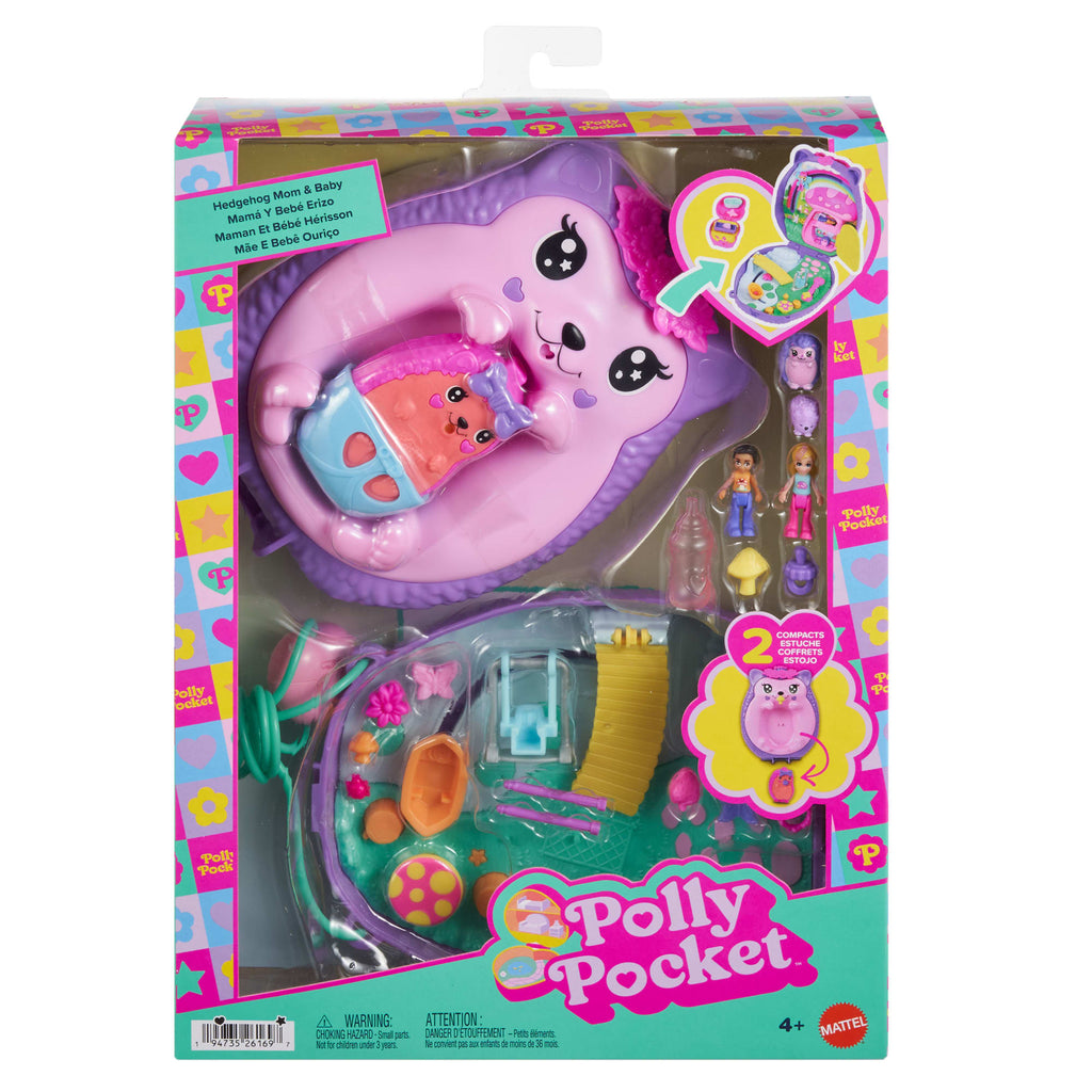 Polly Pocket Conjunto de Brinquedo Compacto Mundo Surpresa Ouriço Mamãe e Bebê