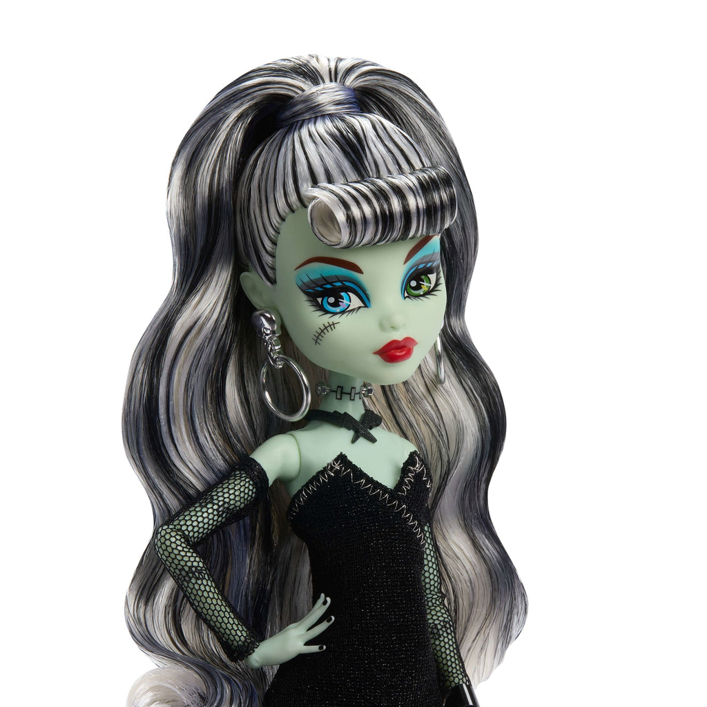 Monster High X Barbie Doll, Frankie Stein With Original Barbie Swimsuit, Black Dress And Accessories