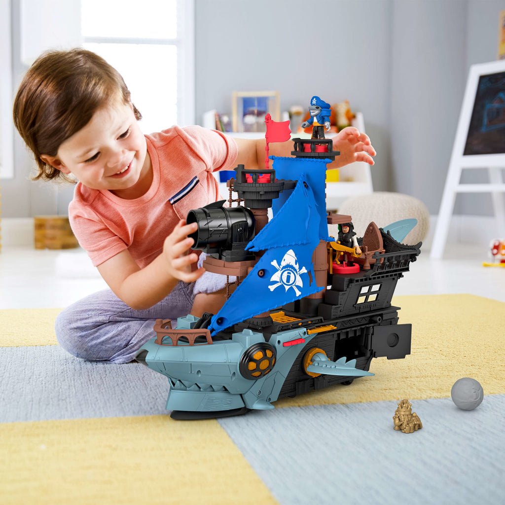 Coffret de Jeu Bateau-Pirate Requin Imaginext Avec 2 Figurines Articulées, Bateau Jouet et Accessoires