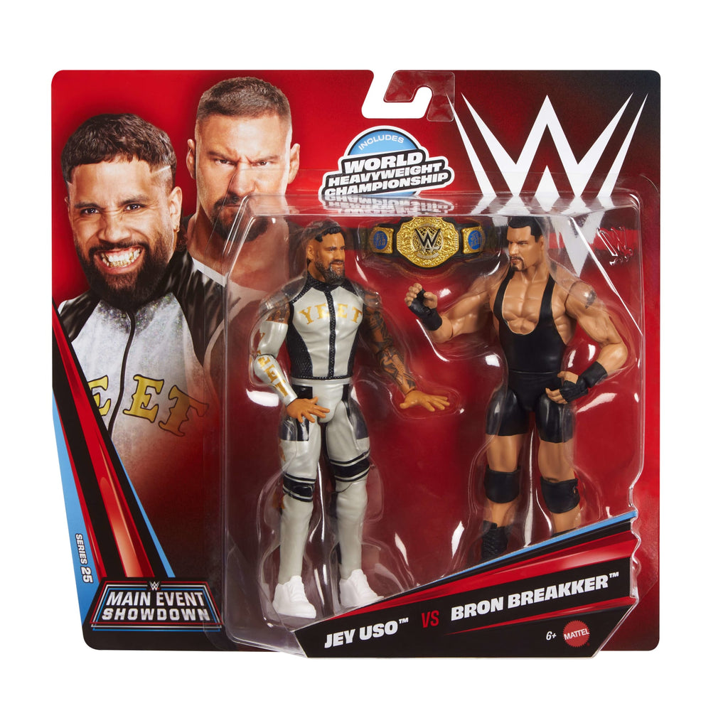 WWE Main Event Showdown Bron Breakker vs Jey Uso Action Figures Set, Series #25, 6-Inch Collectibles
