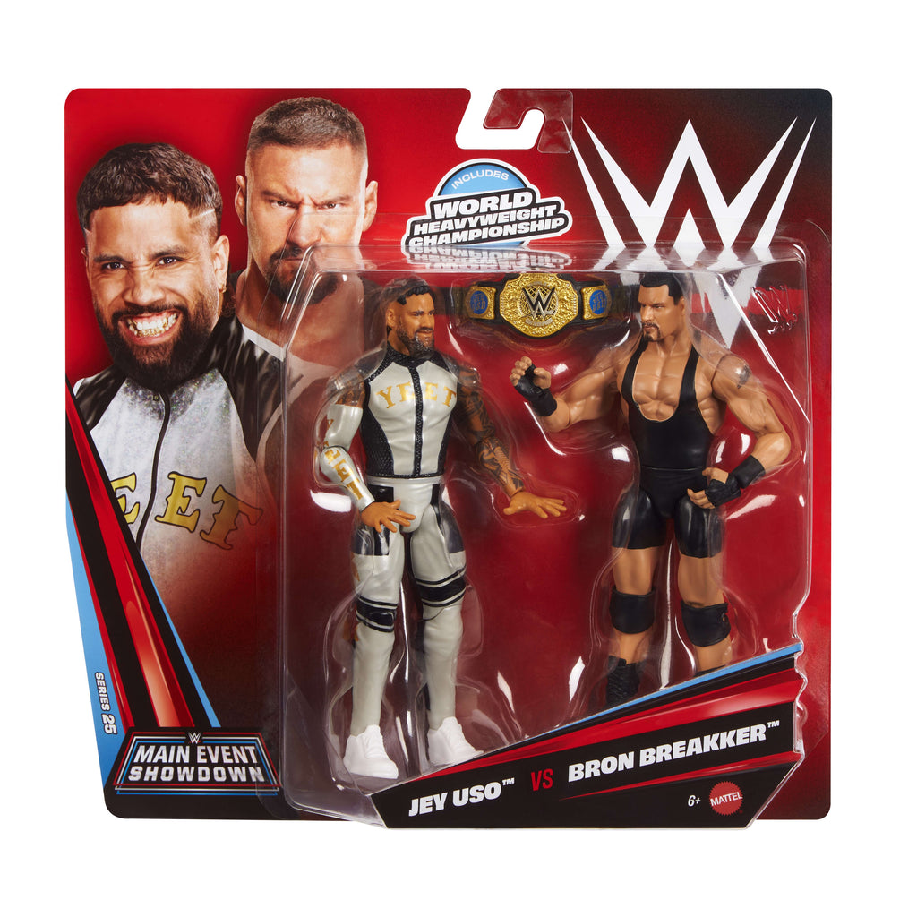 WWE Main EVent Showdown Bron Breakker vs Jey Uso Action Figures Set, Series #25, 6-inch Collectibles