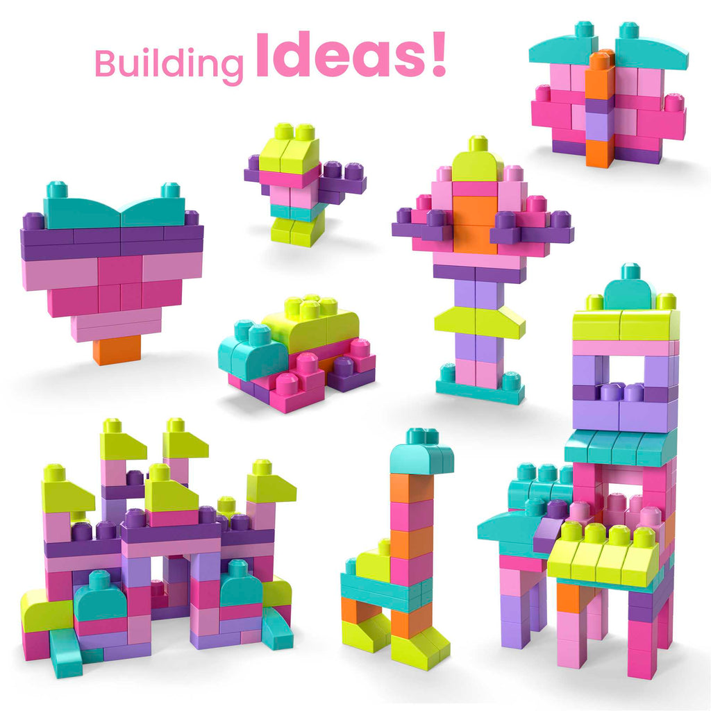 MEGA Bloks Fisher-Price Toy Blocks Pink Big Building Bag With Storage (80 Pieces) For Toddler