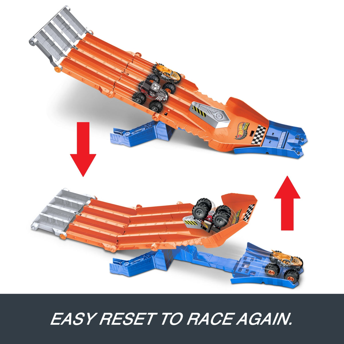 Hot Wheels Monster Trucks Sharks vs Dinos Racedown Destruction Track Set & 2 1:64 Scale Toy Trucks
