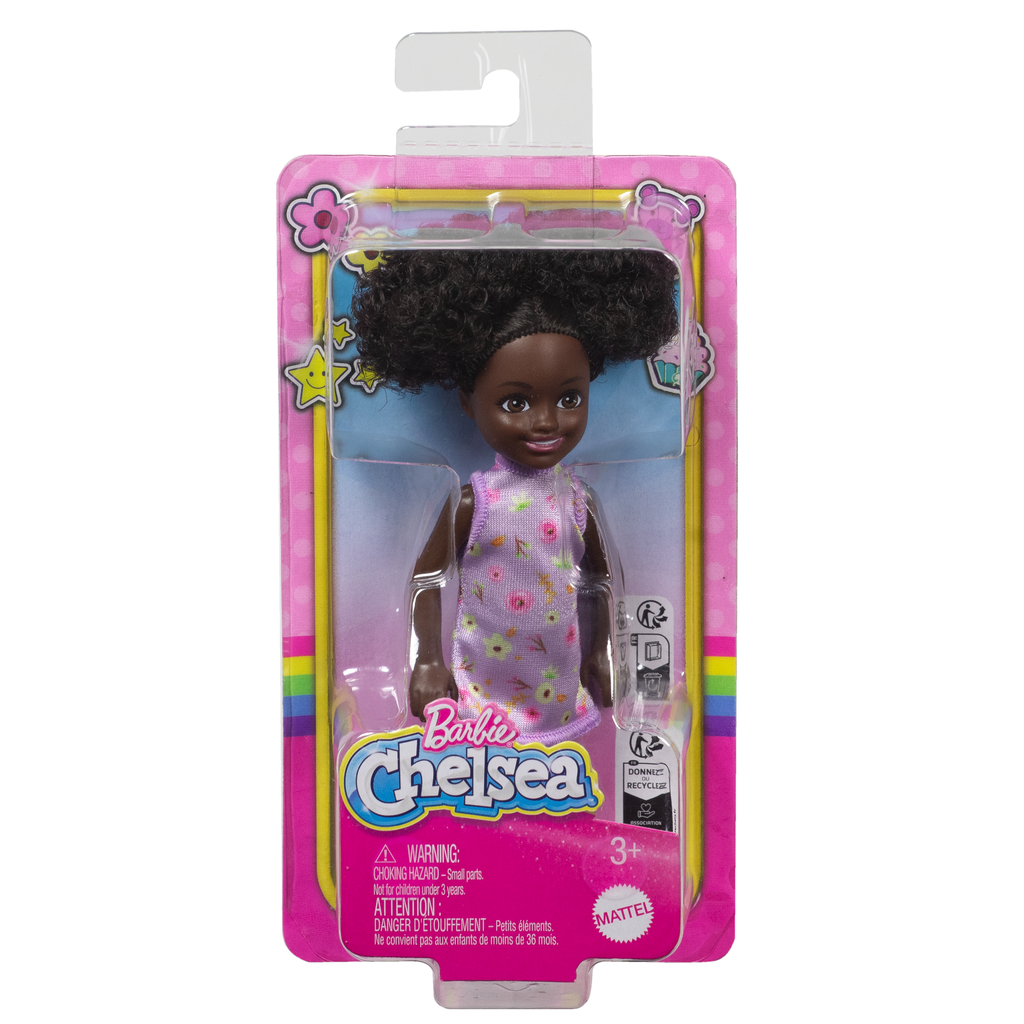 Barbie Chelsea Petite Poupée Robe Florale, Chignons, Yeux Bruns