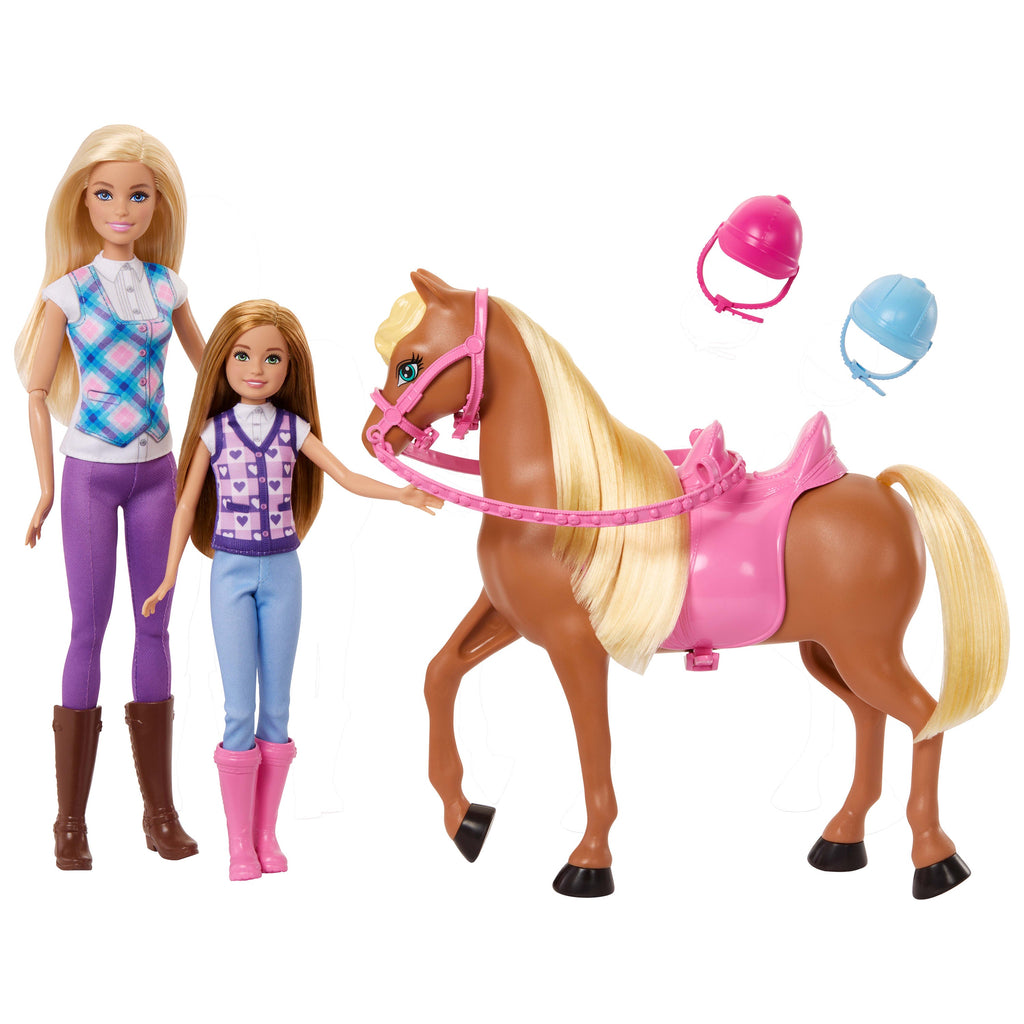 Barbie Toy Horse & Doll Set, includes Barbie & Stacie Sisters With Helmets & Riding Accessories