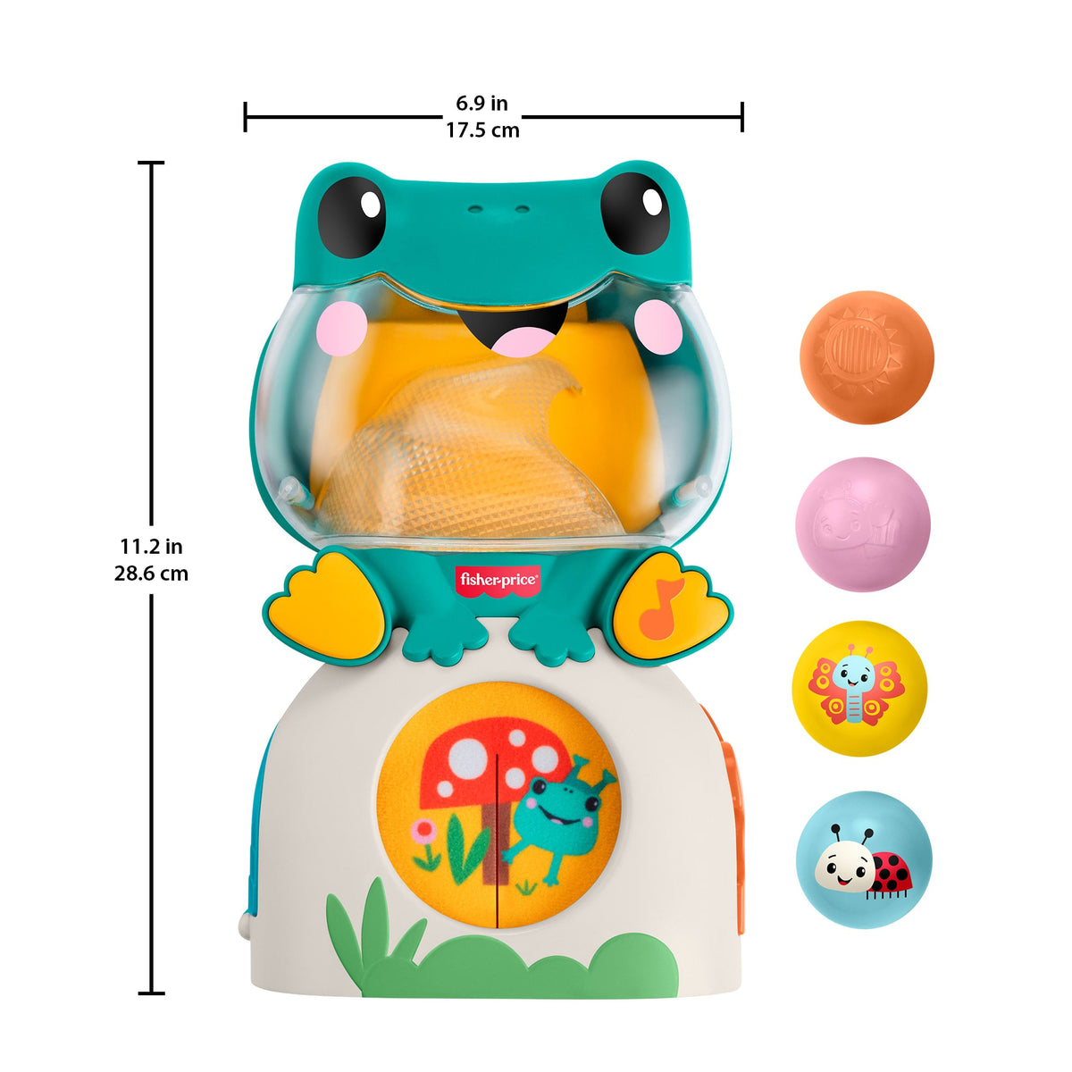 Fisher-Price Light-Up & Roll Frog Musical Ball Drop Activity Toy For Baby & Toddler, 3 Balls