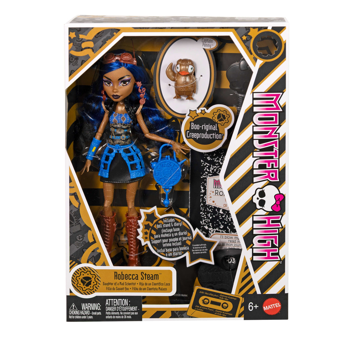 Monster High Boo-Riginal Creeproduction Robecca Steam Doll With Diary, Doll Stand And Pet