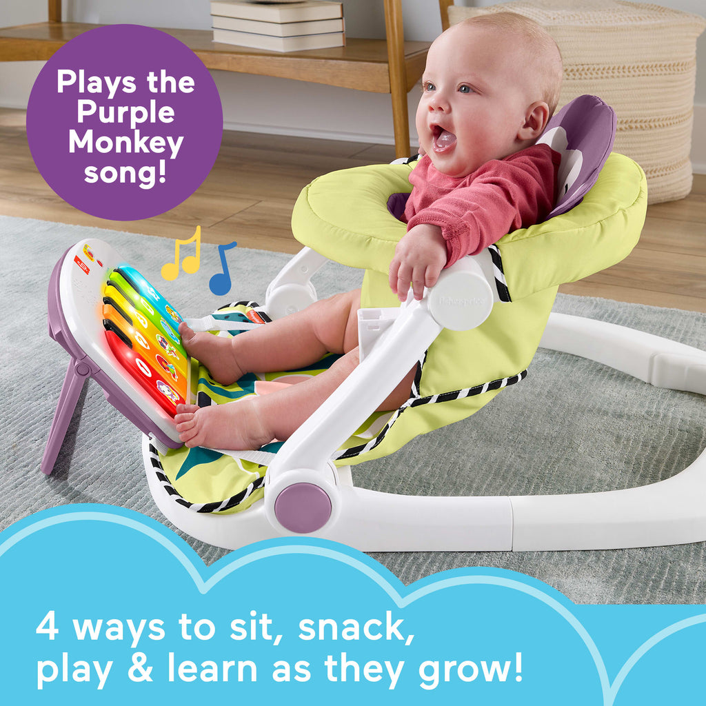Fisher-Price Kick & Play Deluxe Sit-Me-Up Seat, Purple Monkey Baby Chair & Piano Learning Toy
