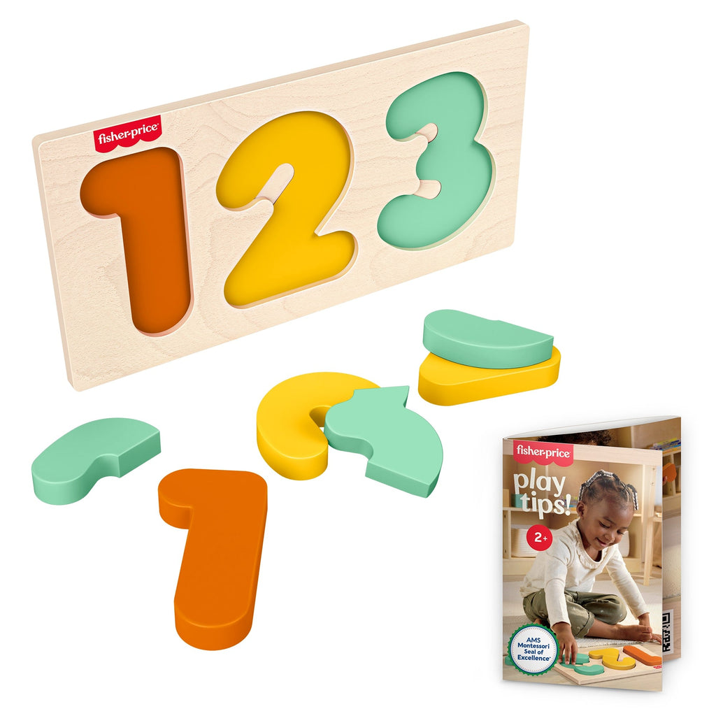 Fisher-Price Montessori Wooden 1-2-3 Puzzle, Toddler Learning Toy, 7 Wood Pieces