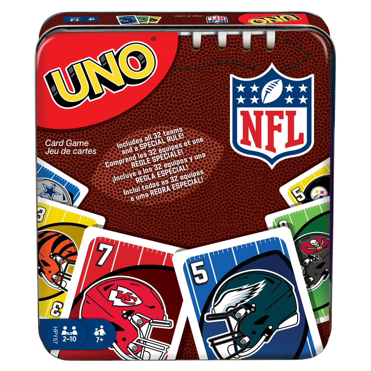 UNO NFL Card Game in Storage & Travel Tin For Kids, Adults & Family Night, Features All 32 NFL Teams