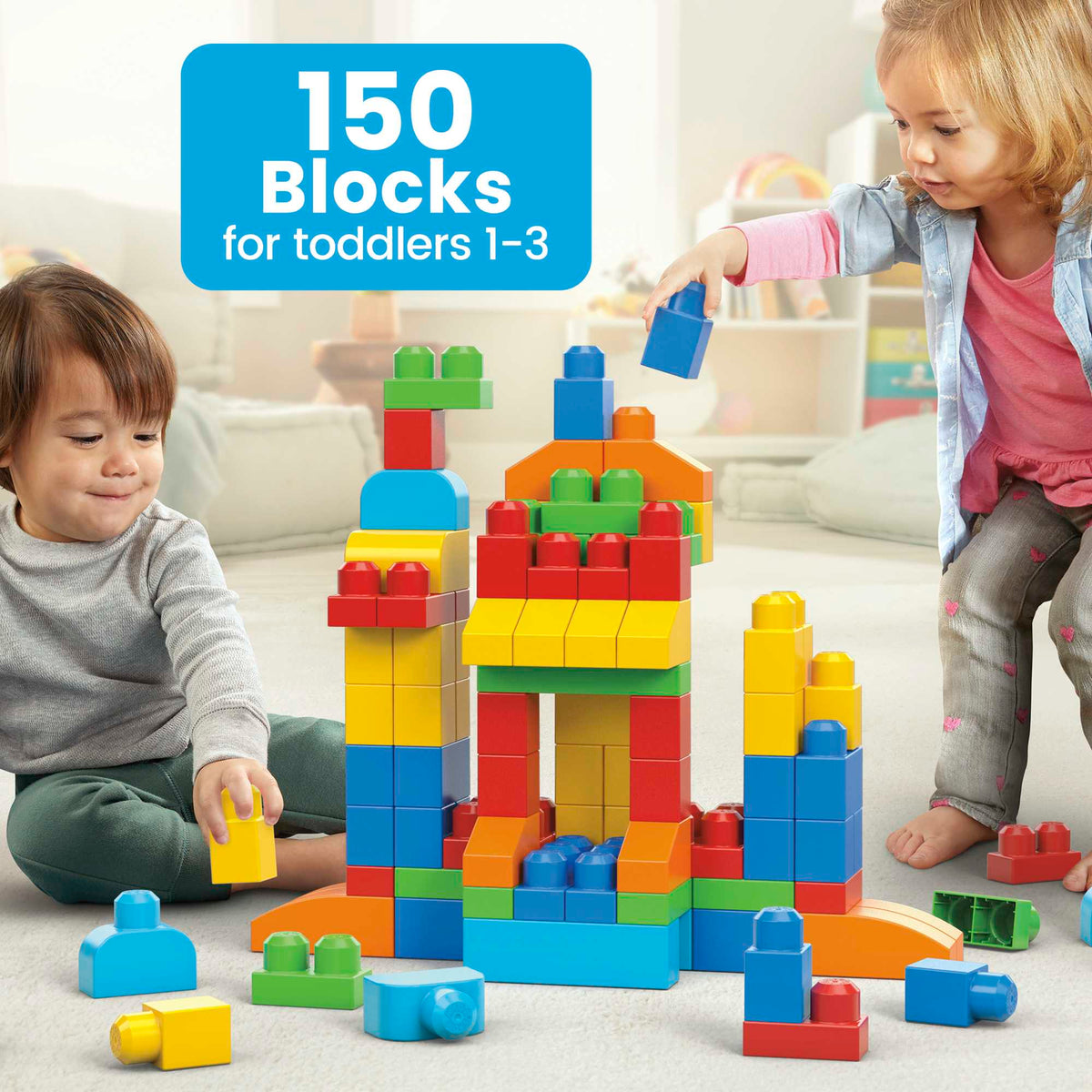 MEGA Bloks First Builders Deluxe Building Bag Toy Blocks With Storage Bag (150 Pieces) For Toddler