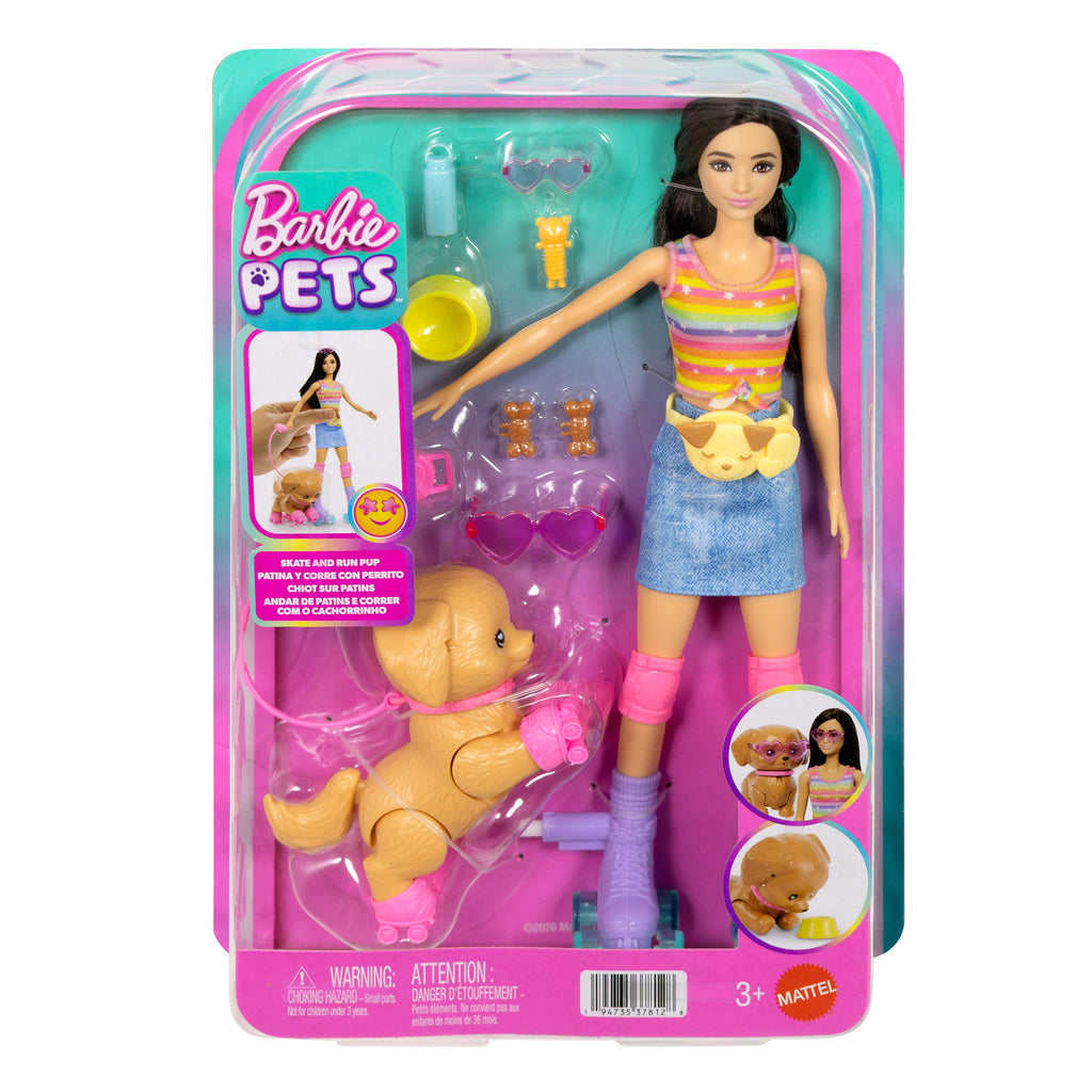 Barbie Poupée Barbie et Son Chiot Sur Patins à Roulettes