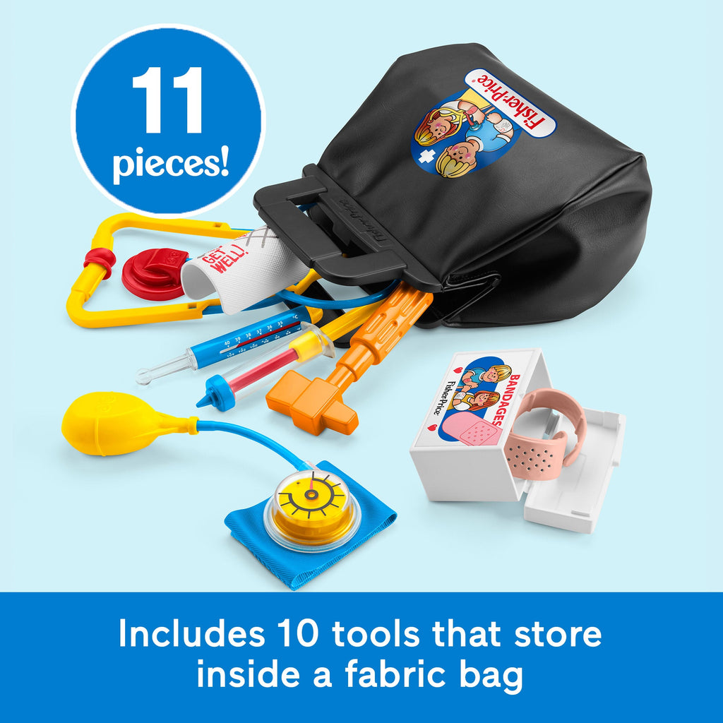 Fisher-Price 1988 Medical Kit, 11-Piece Doctor Bag Pretend Play Set For Preschool Kids