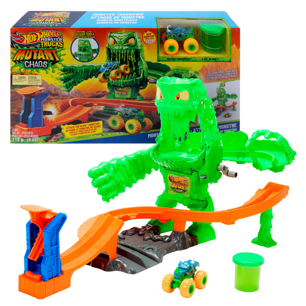 Hot Wheels Monster Trucks Mutant Monster Takedown Playset With Toy Truck & Slime