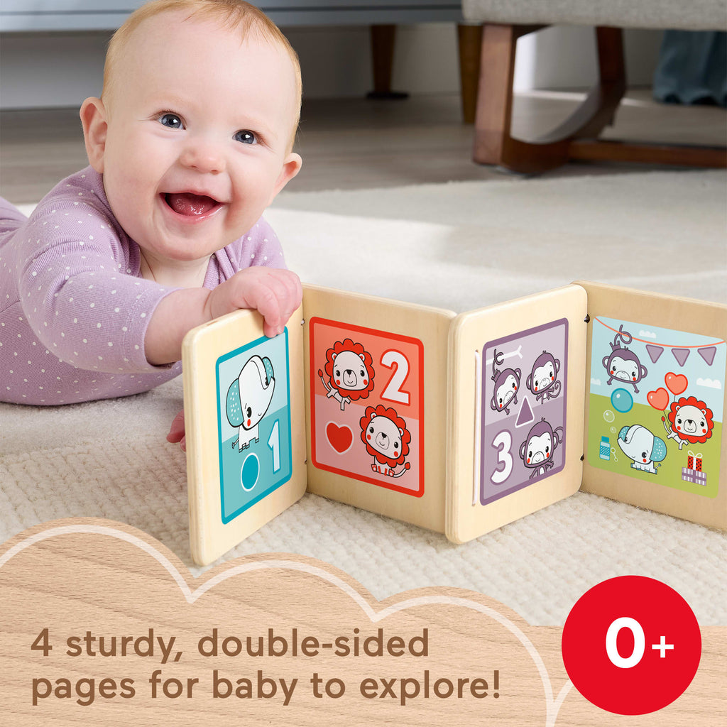 Fisher-Price Wooden Tummy Time Panel, Newborn Activity Toy With Mirror & High Contrast Designs