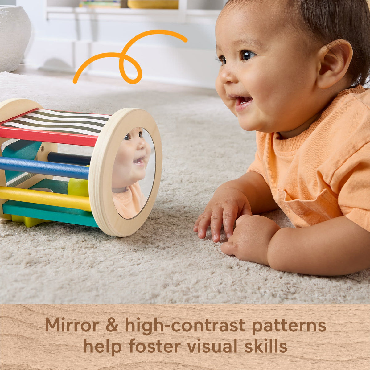 Fisher-Price Wooden Crawl After Roller Baby Activity Toy For Sensory & Motor Skills Development
