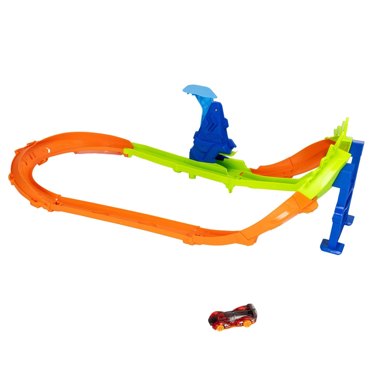 Hot Wheels Stunt Tracks Jump Circuit Speedway With 1:64 Scale Die-Cast Toy Car, 180-Degree Curve