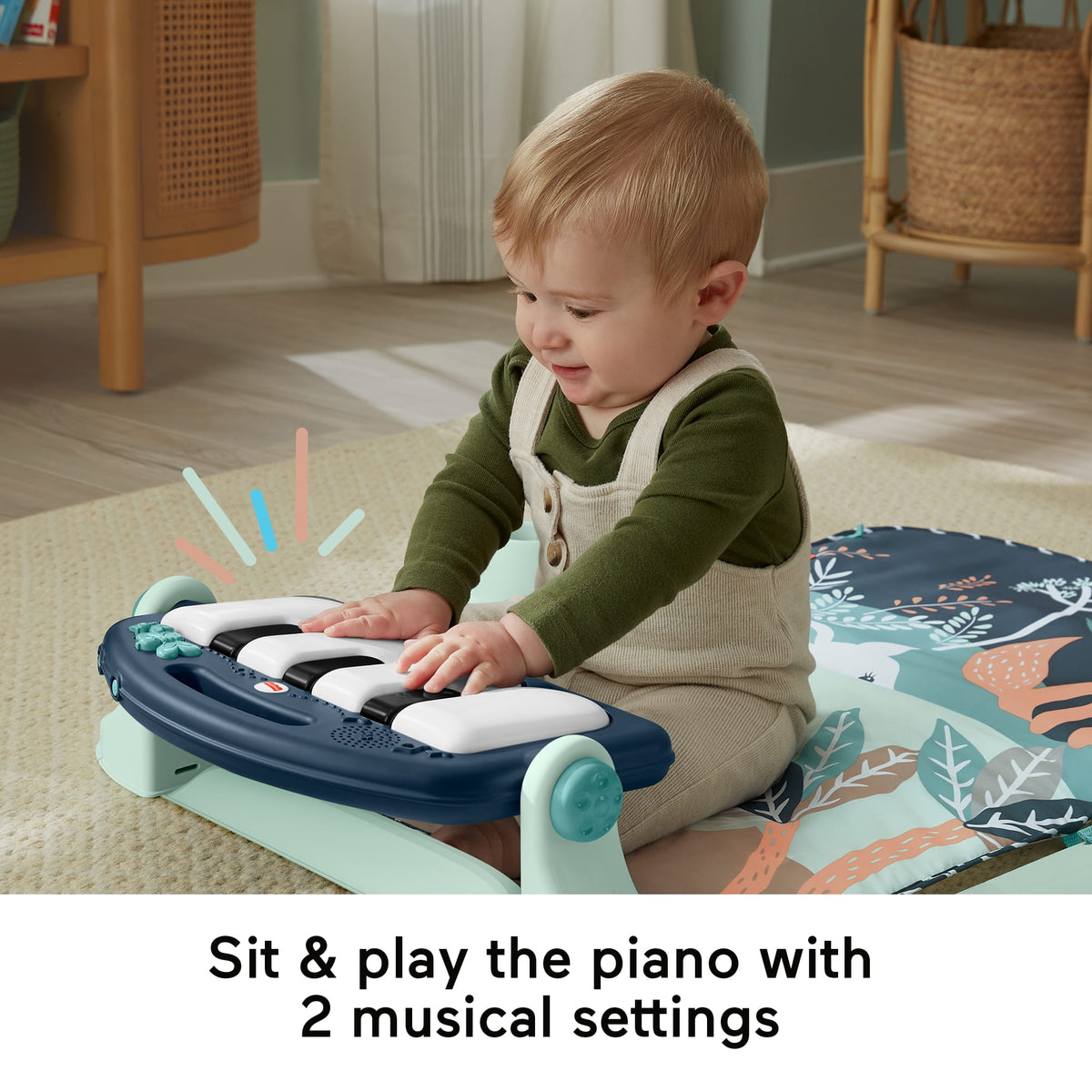 Fisher-Price Baby Gym Playmat With Kick & Play Piano And Tummy Time Toys, Navy Fawn