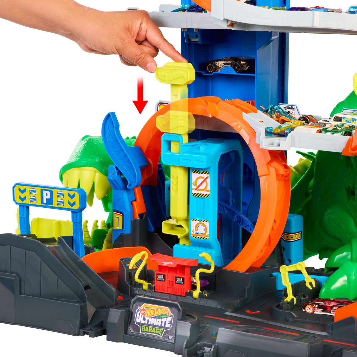 Hot Wheels City-Garage T-Rex Ultime-Garage Avec 2 Véhicules