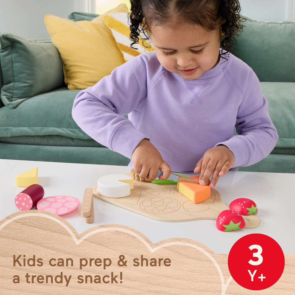 Fisher-Price Wooden Charcuterie Board Pretend Playset For Kids With 19 Wood & Fabric Pieces
