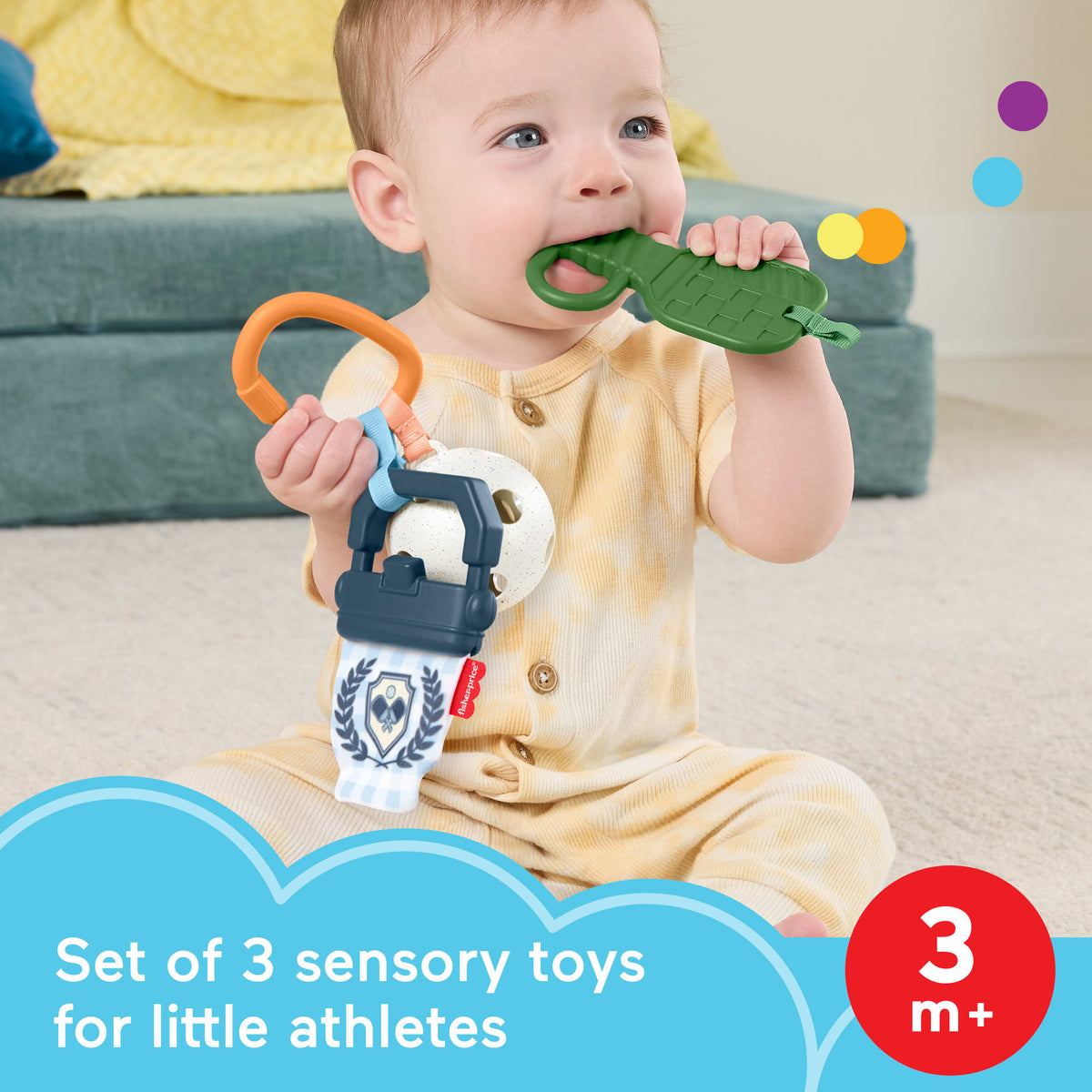 Fisher-Price Mini Me Moments Let's Play Pickleball Set, 3 Sports-Themed Baby Toys For Sensory Play