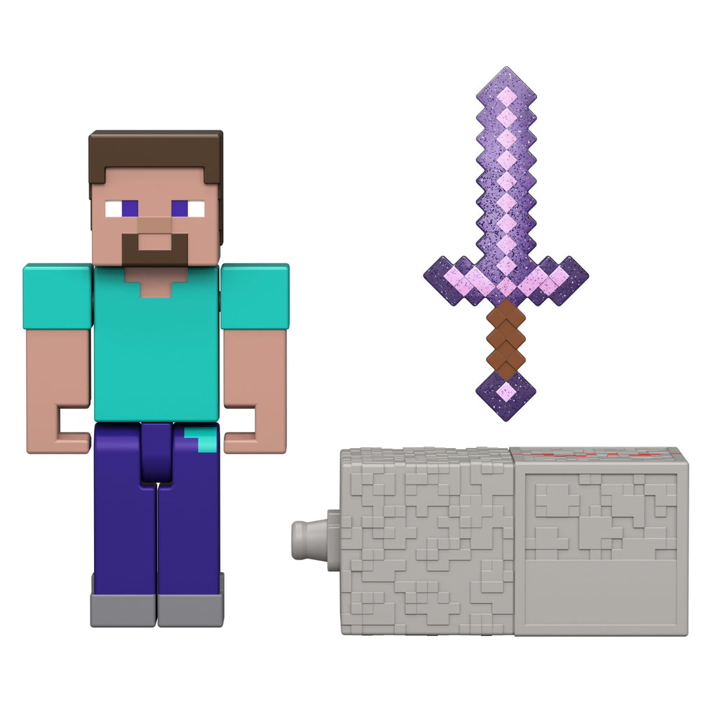 Minecraft Steve Action Figure & Accessory Set, 3.25-Inch Scale Collectible Toy With Building Piece