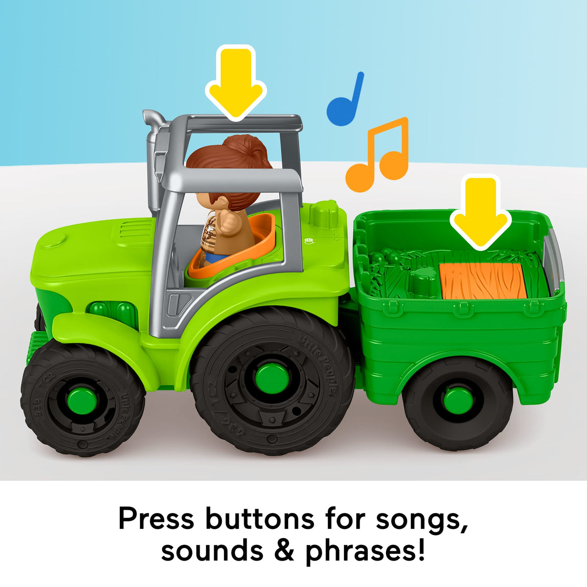 Fisher-Price Little People Push & Play Tractor, Musical Toy Farm Vehicle & 2 Figures For Toddlers, Multilanguage Version