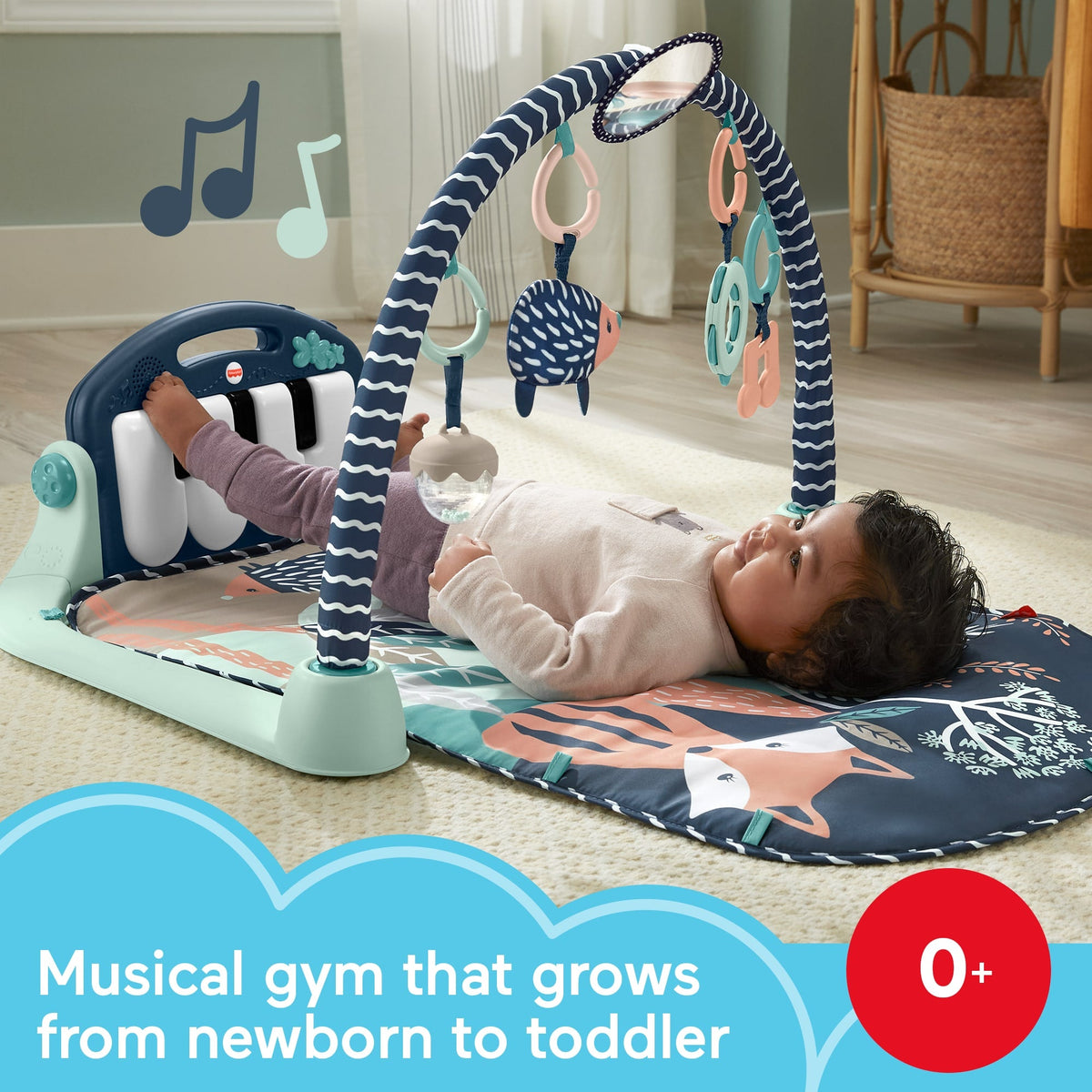 Fisher-Price Baby Gym Playmat With Kick & Play Piano And Tummy Time Toys, Navy Fawn