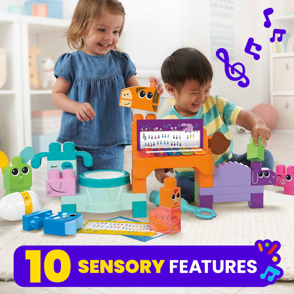 MEGA BLOKS Fisher Price Musical Farm Band Sensory Block Toy (45 Pieces) For Toddler