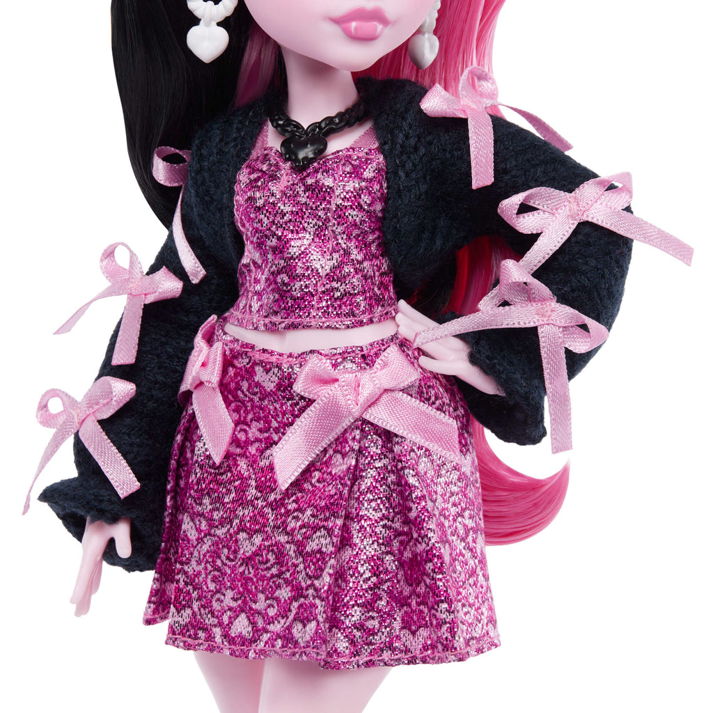Monster High Draculaura Fashion Doll in Bow Dress With Pet Bat Count Fabulous And 7 Accessories