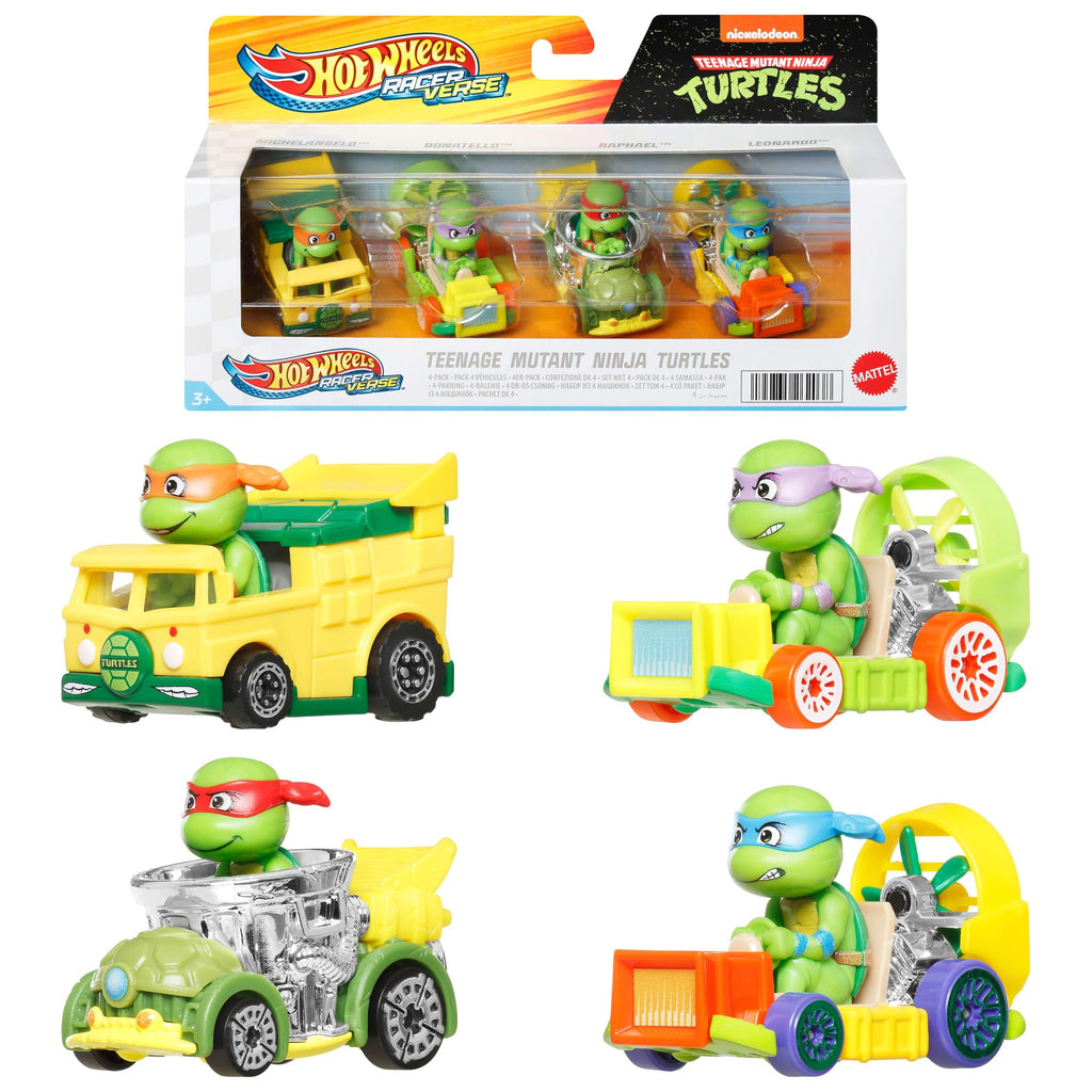 Hot Wheels Racerverse, Set Of 4 Die-Cast Hot Wheels Cars With Pop Culture Characters As Drivers