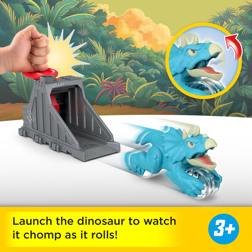 Imaginext Jurassic World Launcher Set With Chomping Toy Triceratops & 2 Accessories
