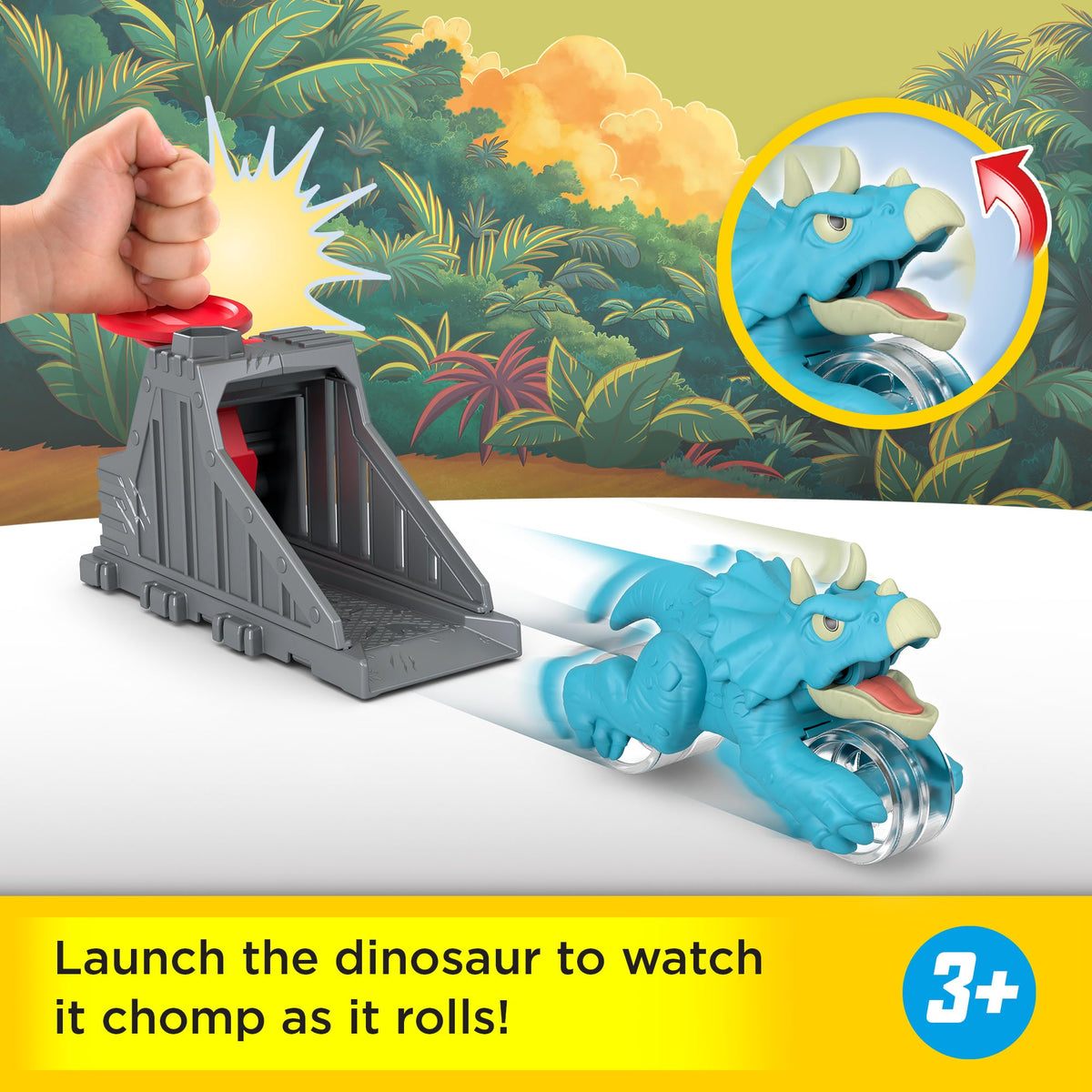 Imaginext Jurassic World Launcher Set With Chomping Toy Triceratops & 2 Accessories