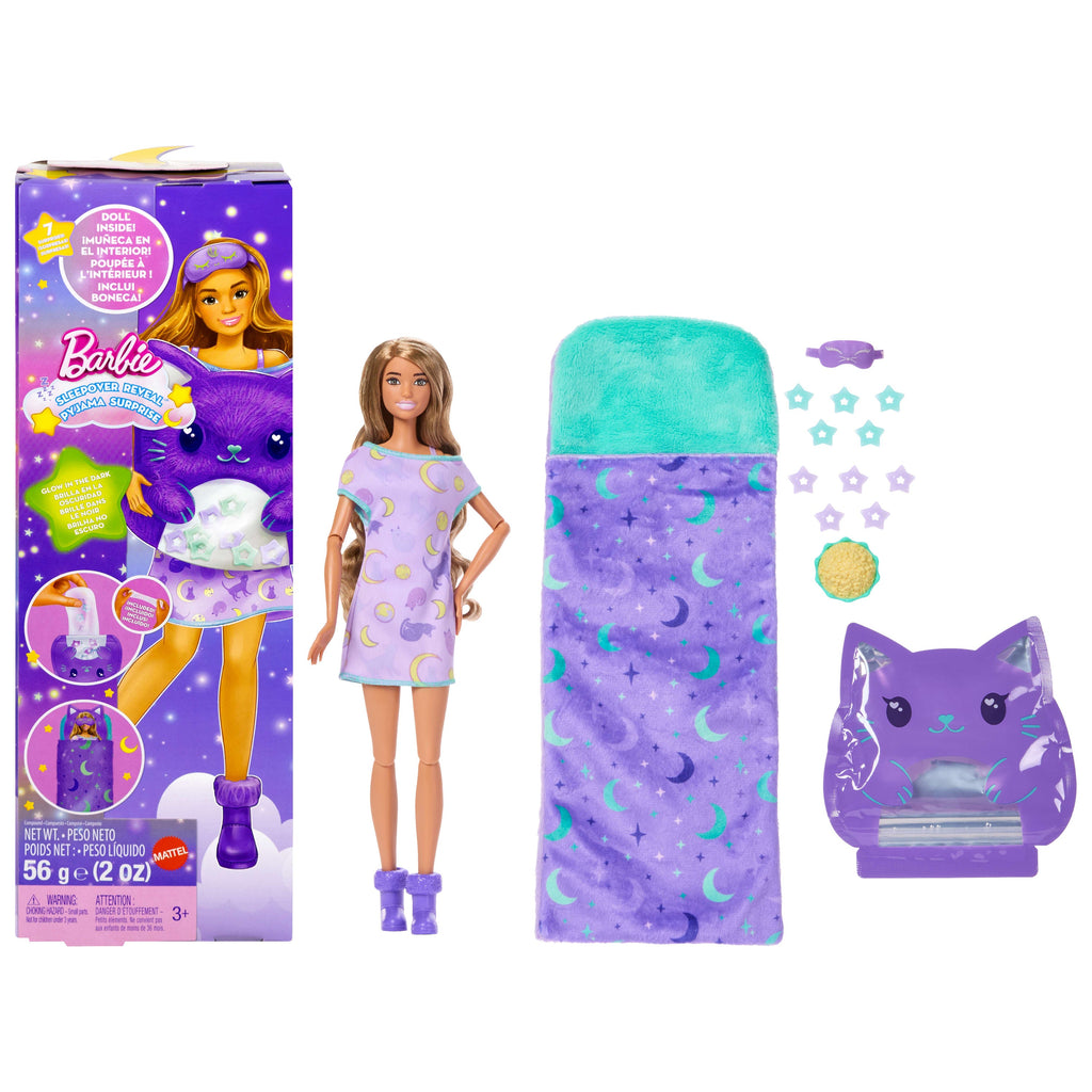 Barbie Party Unboxed Sleepover Reveal Series Purple Pajama Doll & Accessories With 7 Surprises