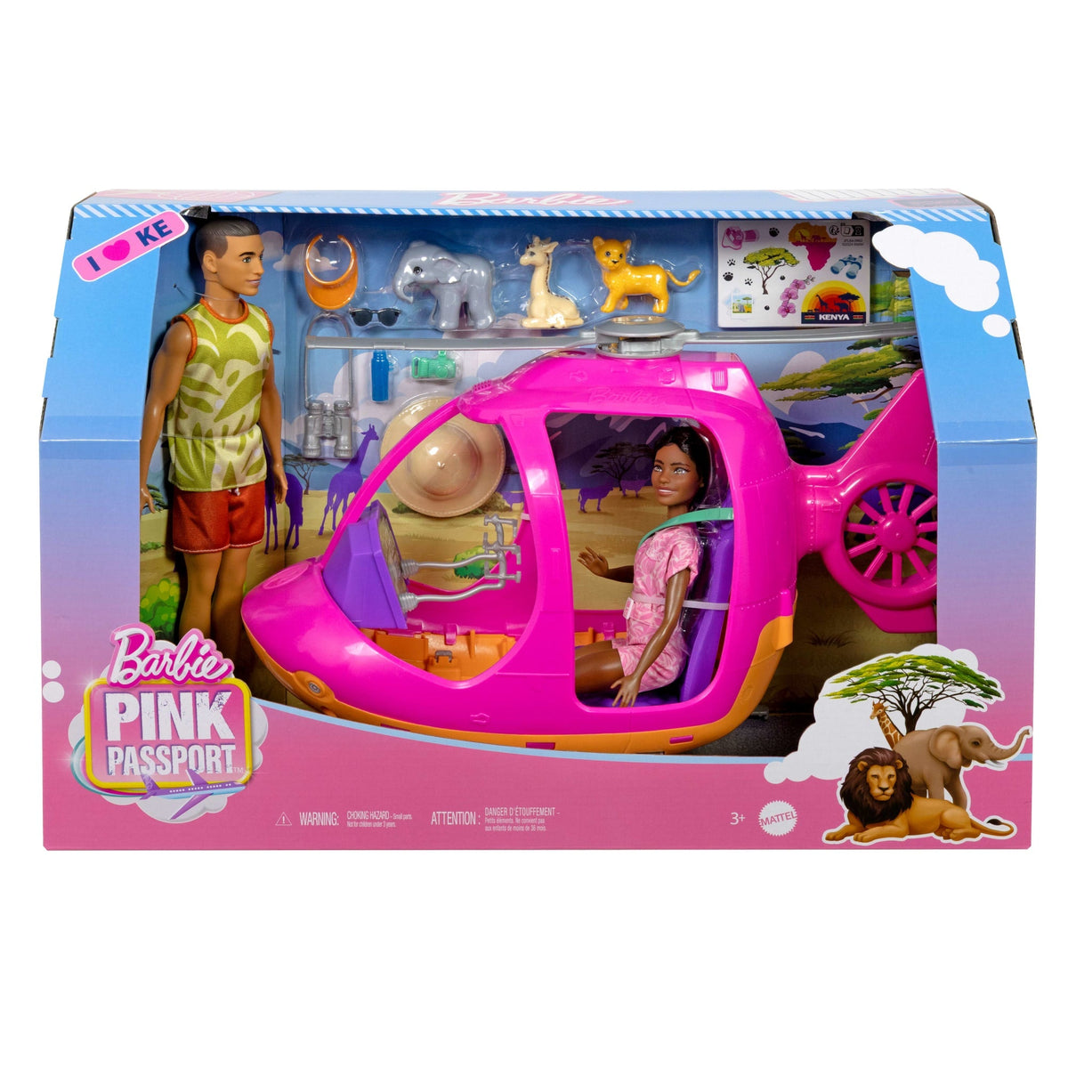 Barbie Pink Passport Kenya Adventure Dolls & Playset With Toy Helicopter & 9 Accessories