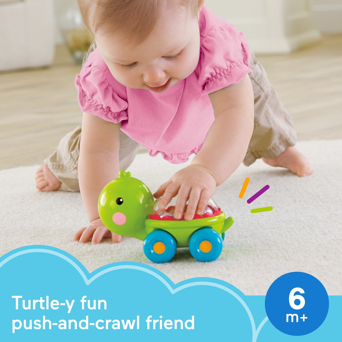 Fisher-Price Poppity Pop Turtle Push-Along Vehicle With Sounds For Infant Crawling Play