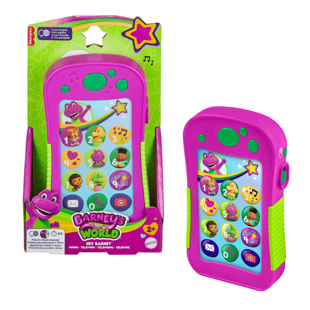 Fisher-Price Barney's World Hey Barney Phone Musical Toddler Toy With Lights For Kids, Multilanguage Version