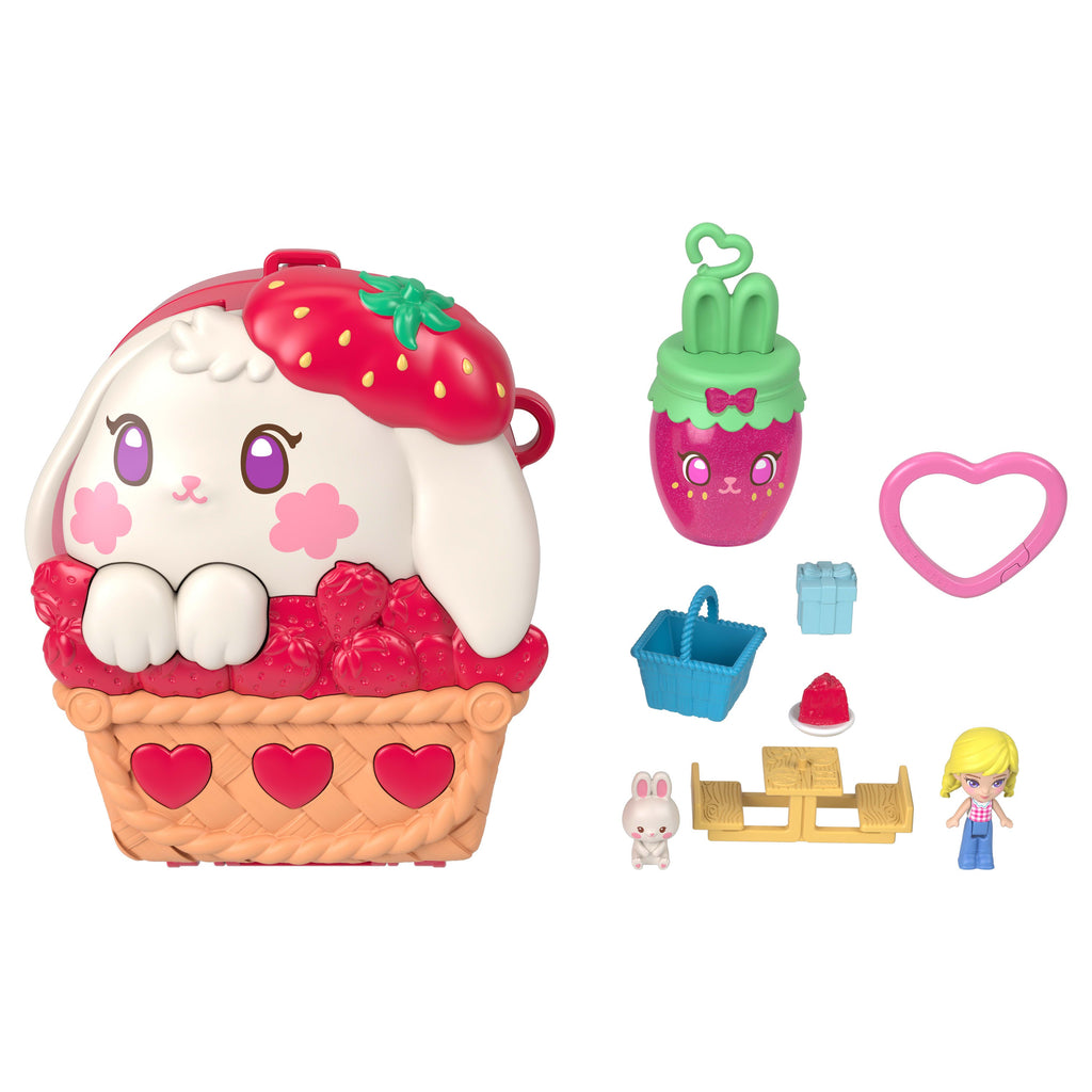 Polly Pocket Conjunto de Brinquedo Compacto Coelhinho com Cestinha de Morangos
