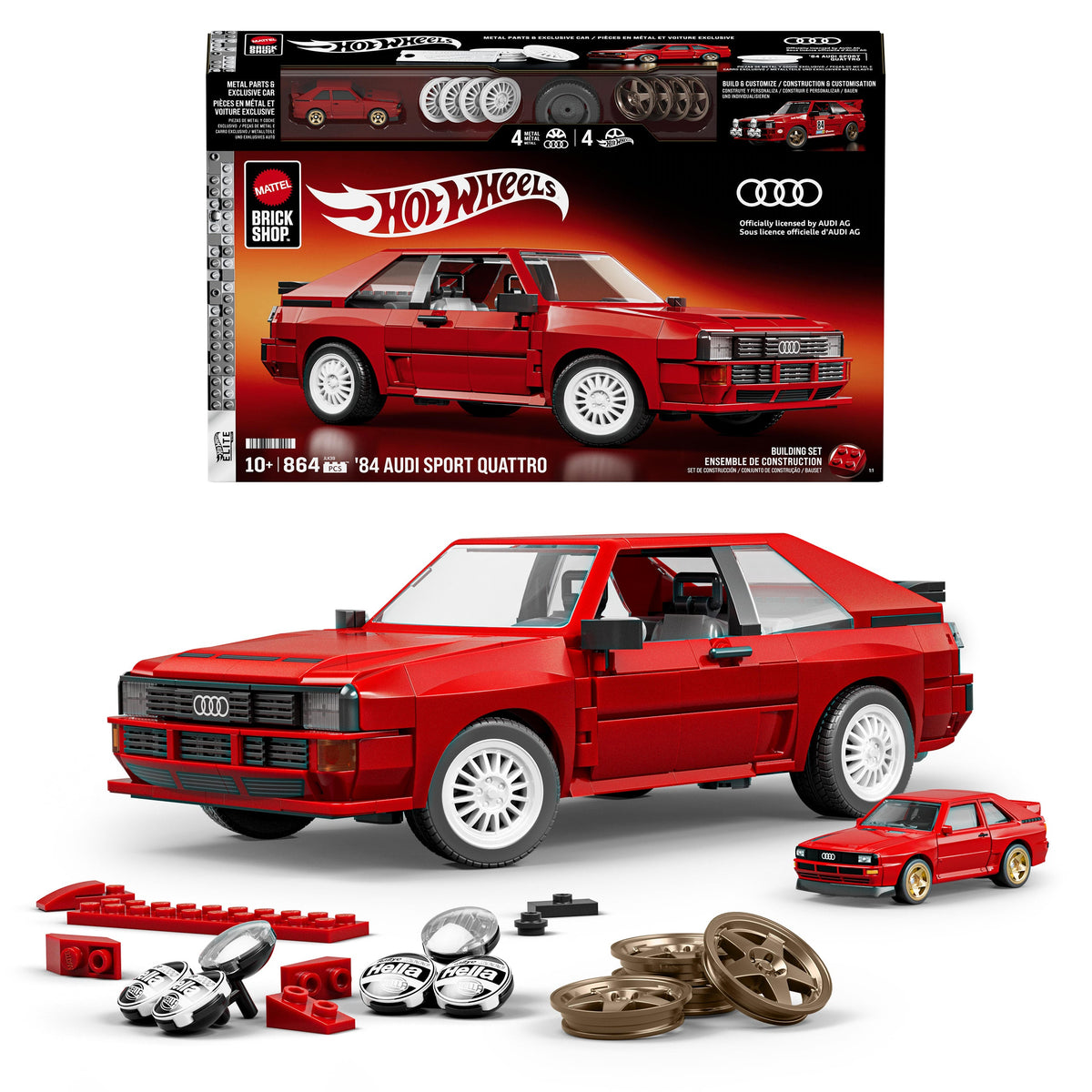 Mattel Brick Shop Hot Wheels ’84 Audi Sport Quattro Building Toy Kit (864 Pieces), For Collectors