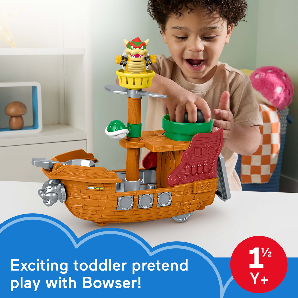 Fisher-Price Little People My Mario Bowser's Airship & Figure Set Toddler Toy