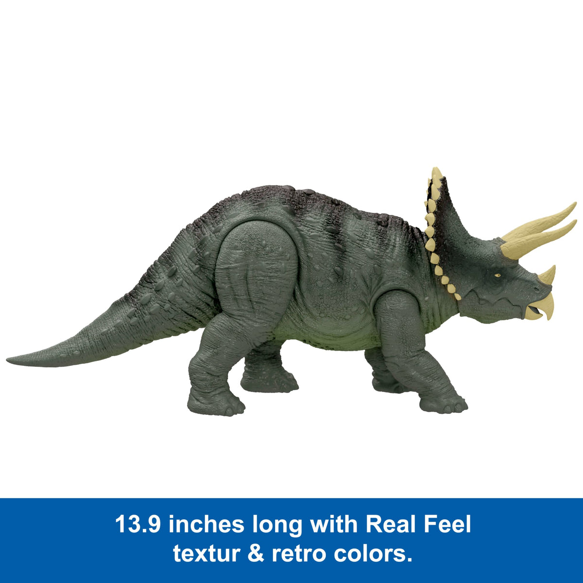 Jurassic World Reimagined Real Feel Triceratops Roaring Dinosaur Figure, 90S Inspired Toy