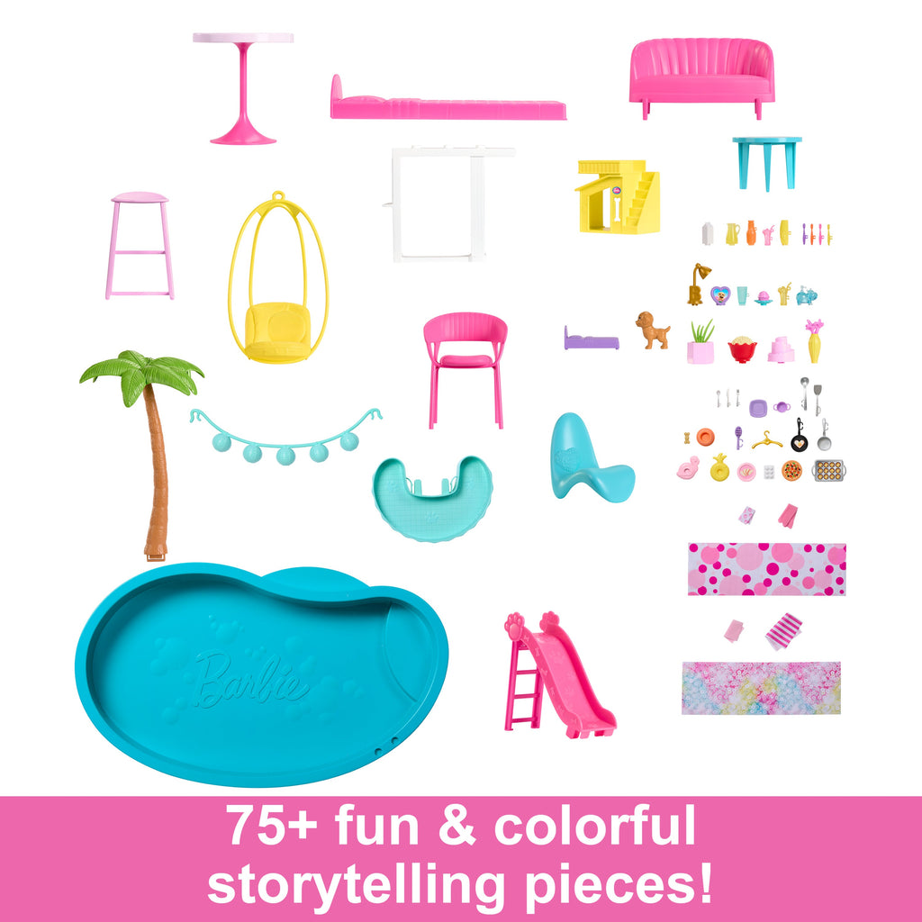 Barbie Dreamhouse, Pool Party Doll House With 75+ Pieces And 3-Story Slide, Barbie House Playset, Pet Elevator And Puppy Play Areas