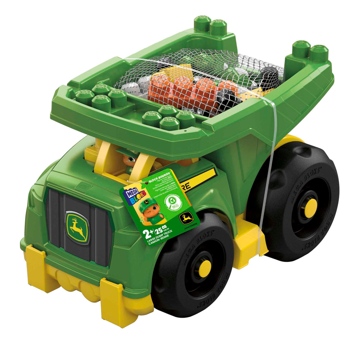 MEGA BLOKS Fisher-Price Building Toy Blocks John Deere Dump Truck (25 Pieces) For Toddler